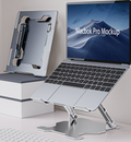 ATEILUJ DeskStand™ Pro aluminum laptop stand holding a laptop for ergonomic desk setup.