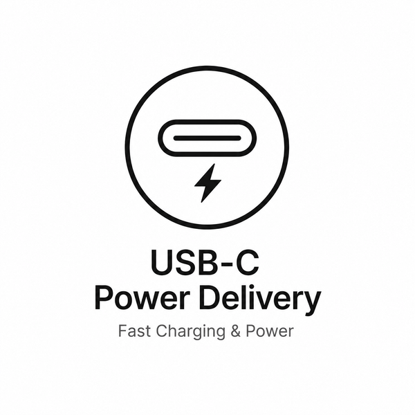 USB-C Power Delivery icon for fast charging and power technology.